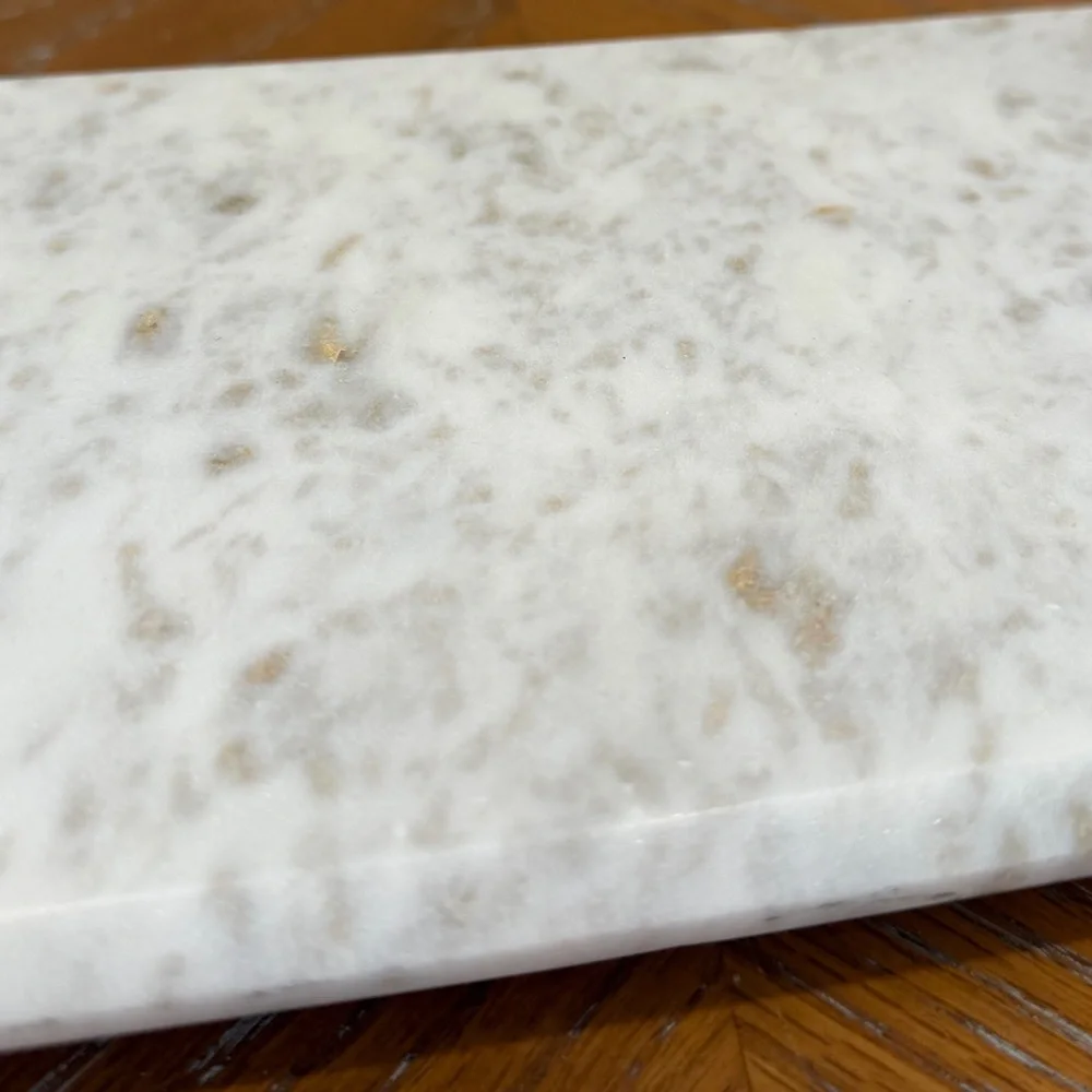 NWT Elegant Marble Bath Vanity Tray with Silver Handles - Made in India